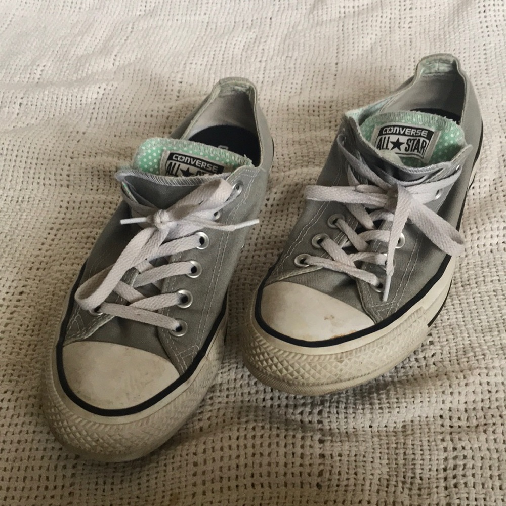 Grey and Mint Polka Dot Converse